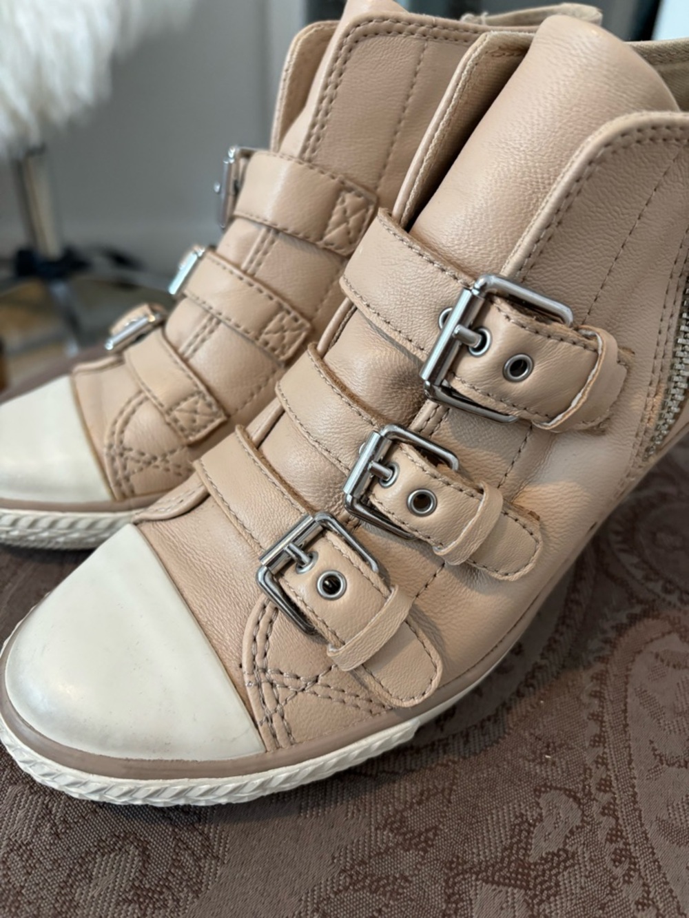 Ash Gin Bis Limited Edition Leather Wedge Sneakers In Clay. Sz 35/5. View 3